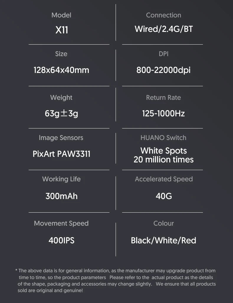 ATTACK SHARK X11-Mouse Tri-Mode Lightweight Gaming Mouse,PAW3311,22000DPI,400IPS,40G,1K Return Rate,Magnetic Fast Charging