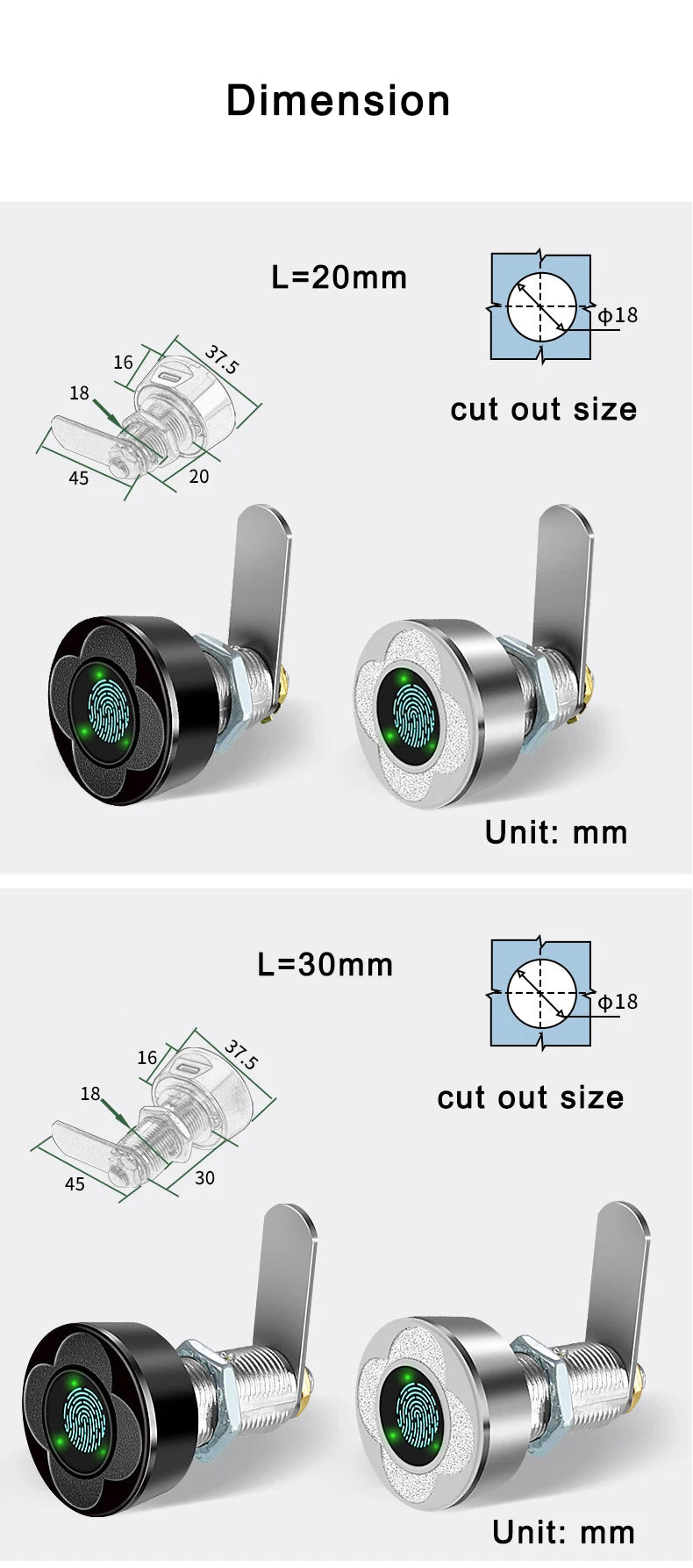 Work with Tuya APP Smart Electric Fingerprint Drawer Cabinets Lock Remote Contro for Indoor Home Office Used