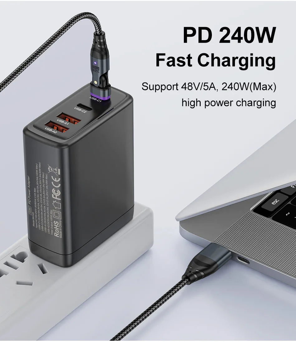 240W 6 in 1 PD3.1 Magnetic Cable Micro USB C to Type C Cable 6A Fast Charging for Macbook iPad iPhone 17 16 Samsung Xiaomi