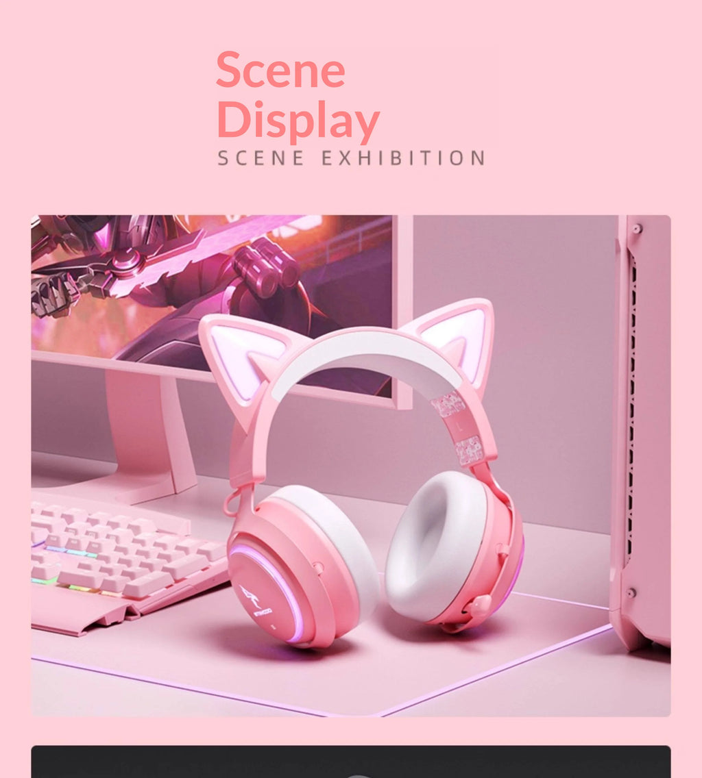 Somic GS510 Gamers Headphone With Microphone Cat Ears Rgb Light Colorful Cute Headset Noise Reduction Girl Gaming Earphones Gif