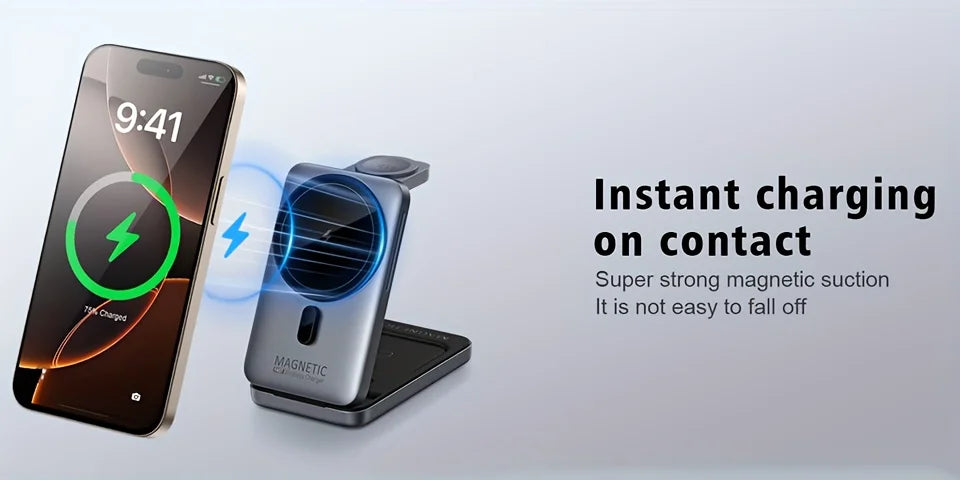Foldable 3 In 1 Magnetic Wireless Charger Stand For Magsafe iPhone 12-17 Apple Watch 6 7 8 Airpods Pro Fast Charging Station