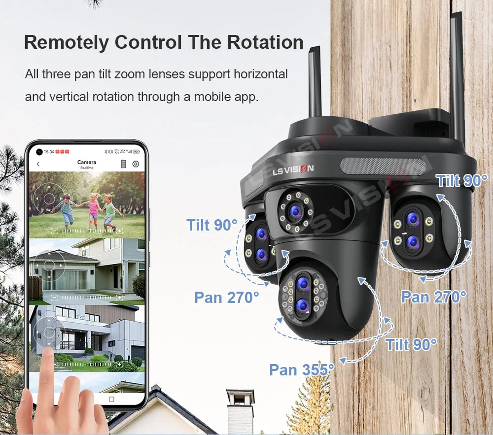 LS VISION 35MP 10X Zoom Four Screens WiFi IP Camera Wireless Outdoor Seven Lens Three PTZ Camera Auto Tracking Security Camera