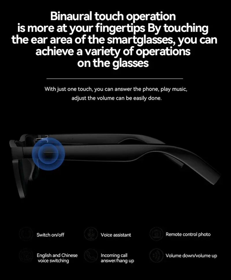 Lenovo AI Smart Glasses Remote Control 8K HD Camera Touch Photo Recording Translator Voice Assistant Music Bluetooth Sunglasses
