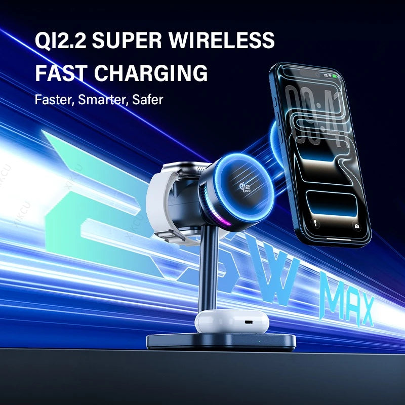 3 IN 1 Magnetic qi2 25W Wireless Charger Stand LED Light  Air Cooling Fast ChargingFor iPhone 17~12 Airpods Pro 3/2 Apple Watch