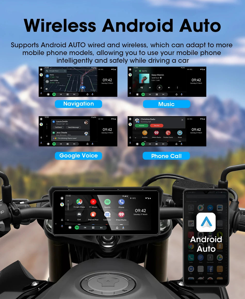 Jansite 8.1 Inch 4K Motorcycle CarPlay Screen 4K Dash Cam Wireless Android Auto Bluetooth GPS Navigation IPX7 Waterproof Display