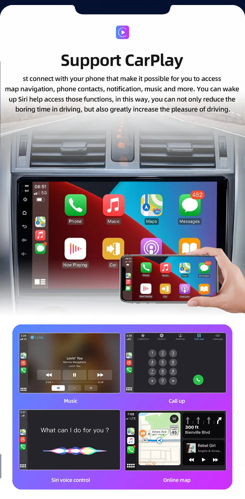 JUNDOF 9" Android Car Stereo Radio for Toyota Corolla 2006 2007 2008 2009 2010 2011 2012 2013 Multimedia Player 2 Din Head Unit