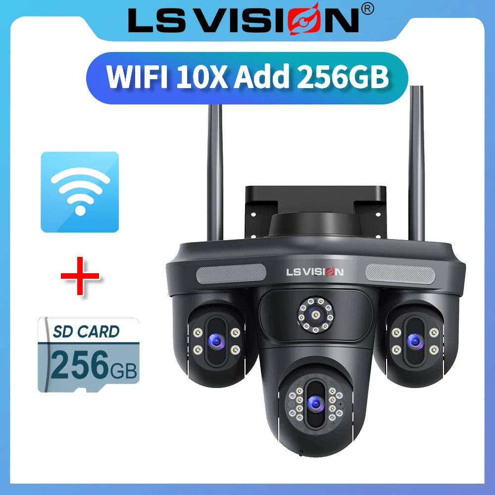 LS VISION 15MP Three Screens WiFi IP Camera Wireless Outdoor Three Lens PTZ Waterproof Human Auto Tracking Surveillance Cameras