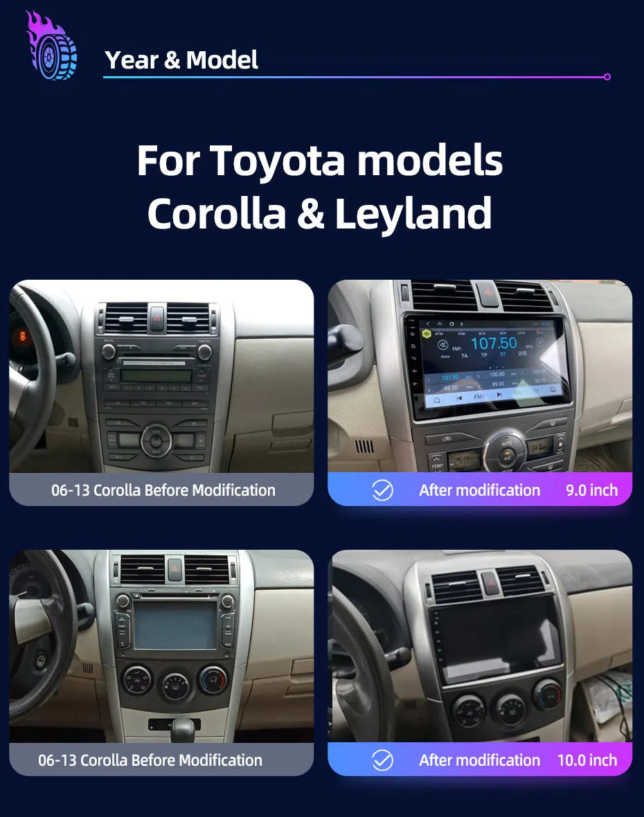 JUNDOF 9" Android Car Stereo Radio for Toyota Corolla 2006 2007 2008 2009 2010 2011 2012 2013 Multimedia Player 2 Din Head Unit
