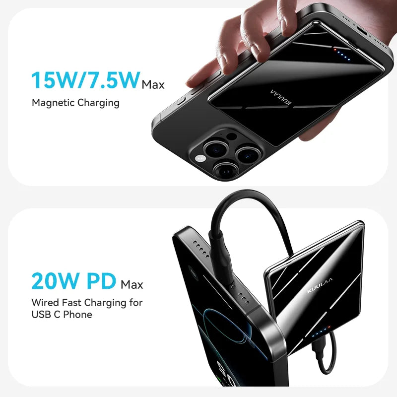 KUULAA Magnetic Power Bank 5000mAh Portable Charger 20W Fast Charging External Battery For Magsafe For iPhone17 16 15 14 Por Max