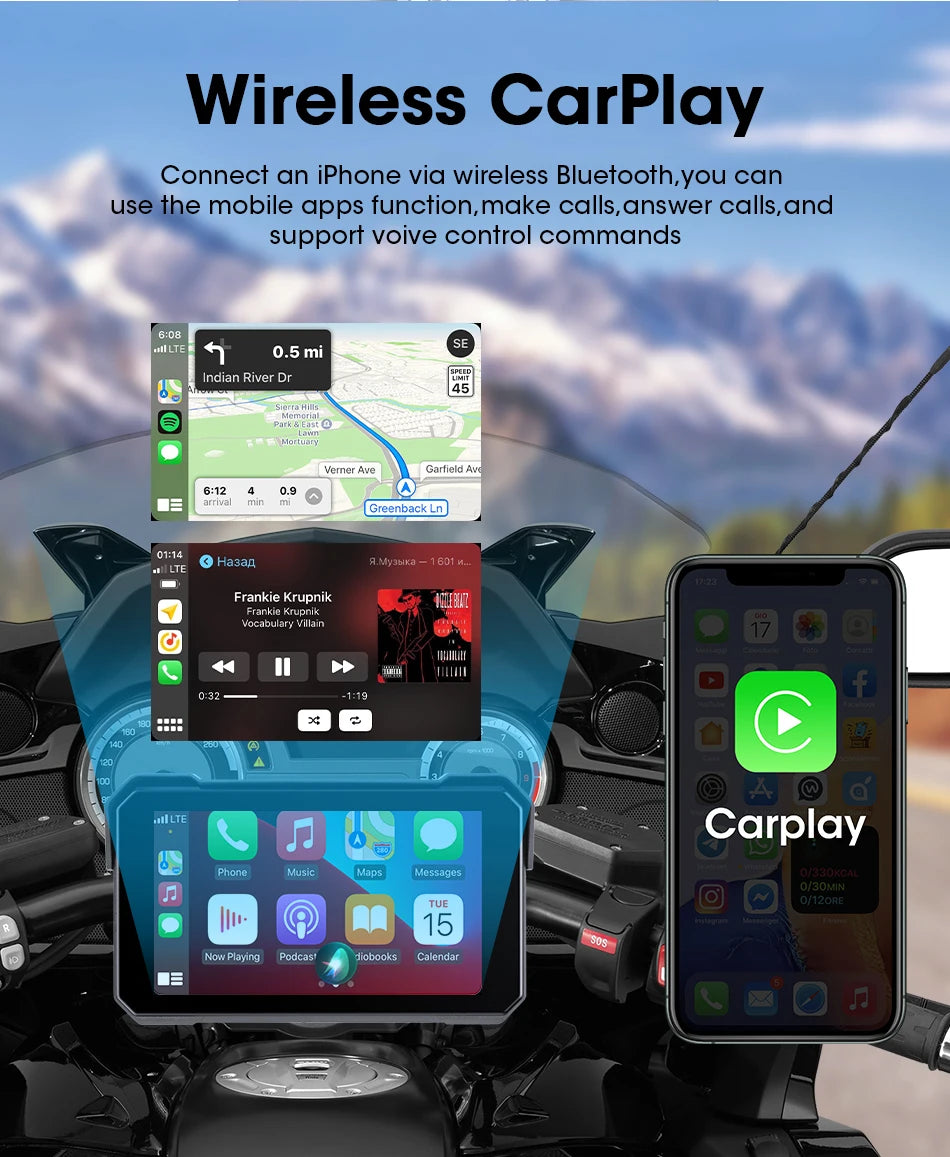 Jansite Motorcycle Display Screen Carplay Moto Navigation Portable Digital Dashboard Motobike Android Auto Waterproof BT Monitor