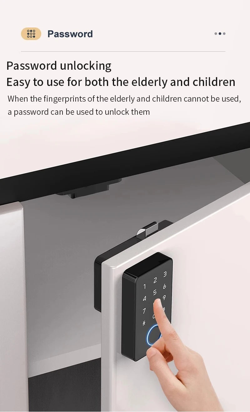 Smart Fingerprint Drawer Lock Tuya APP Electric Keyless Invisible Sensor Lock 13.56Mhz IC Card Unlock No Hole Cabinet Furniture
