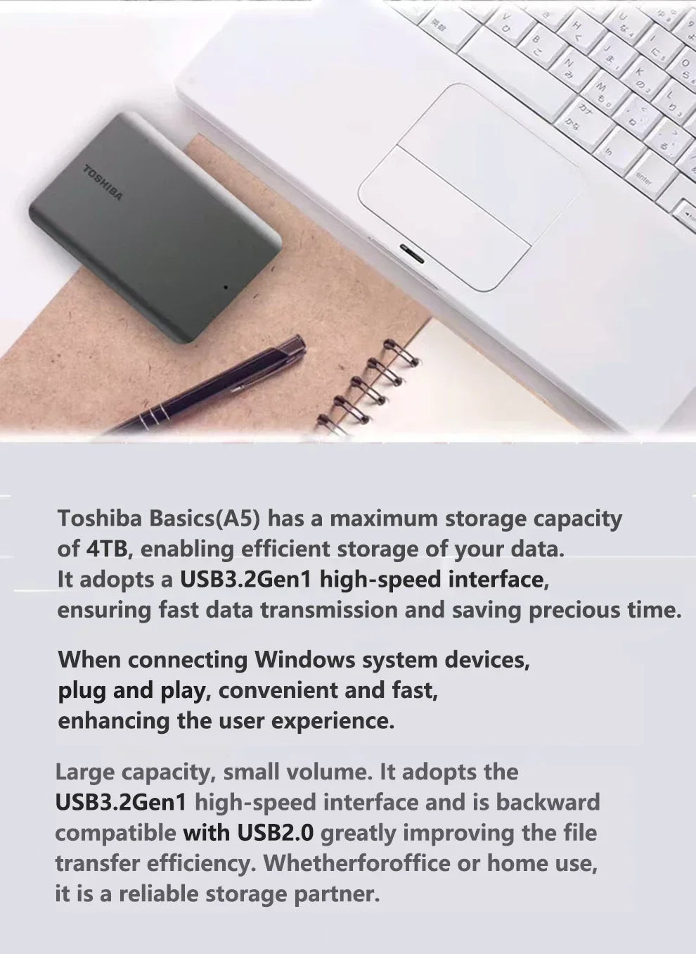 A3  A5 HDTB410YK3AA Canvio Basics For Toshiba 500GB 1TB 2TB Portable External Hard Drive USB 3.0, Black