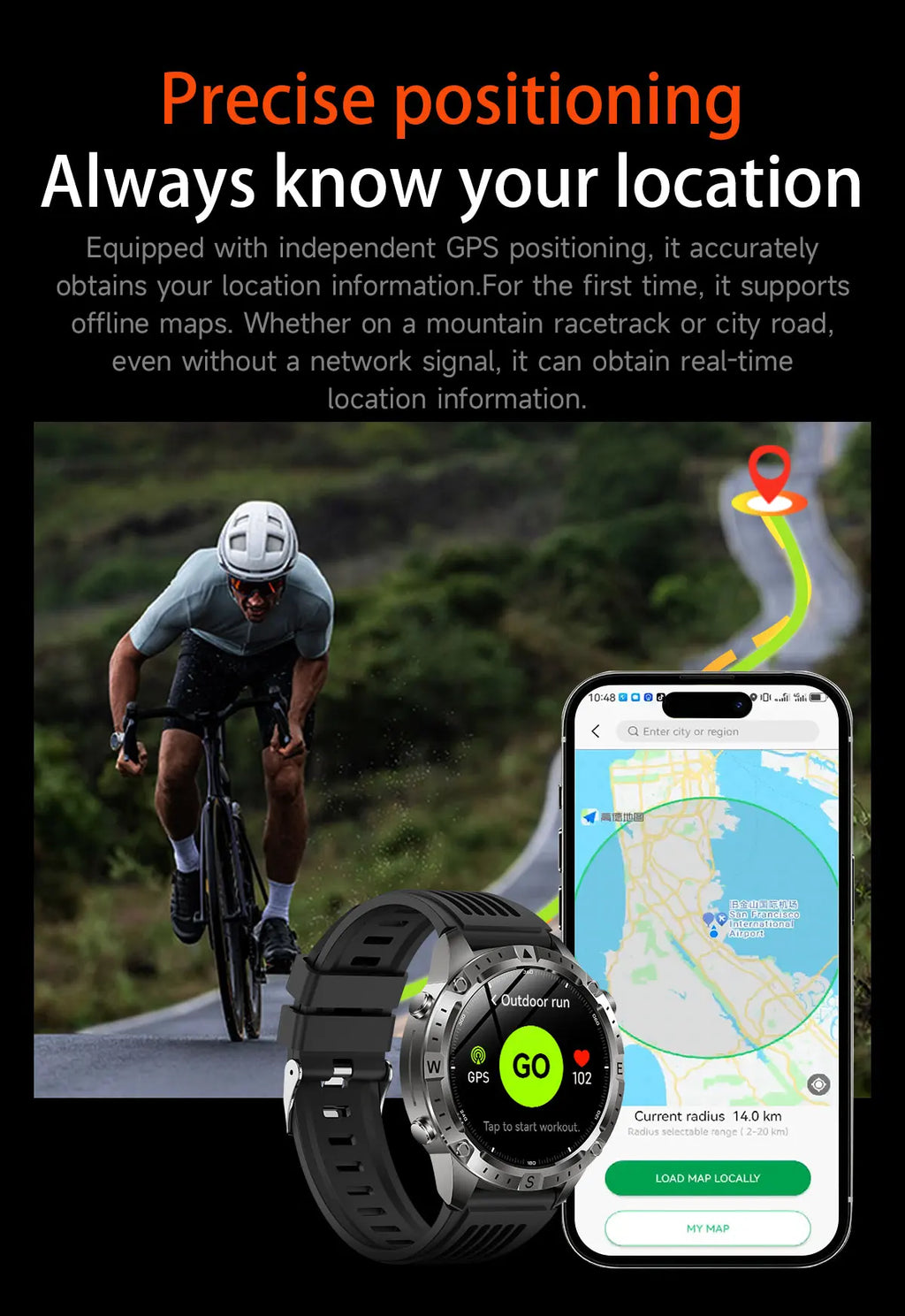 2026 NEW Outdoors Offline Map GPS Smart Watch L1+L2 Dual Band GPS Compass Cycling Run Swim Heart Rate 10ATM Military Smartwatchs