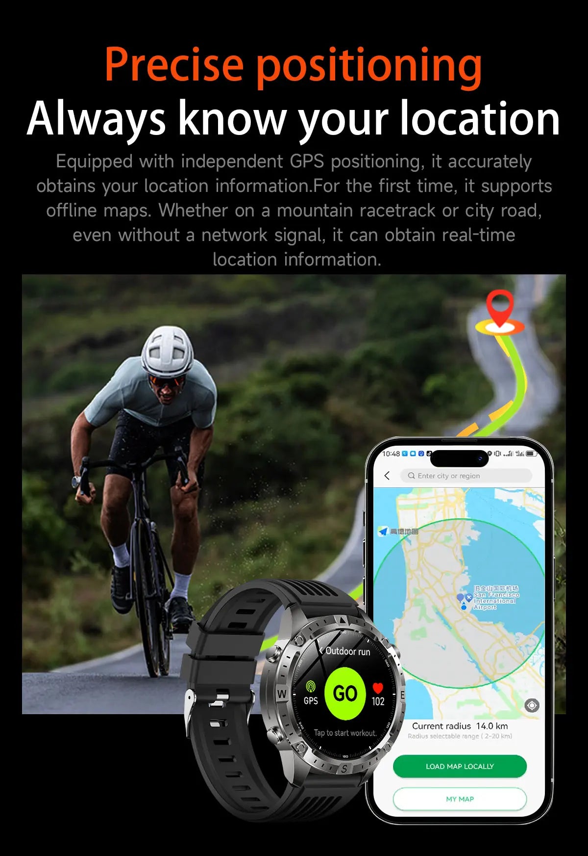 2026 NEW Outdoors Offline Map GPS Smart Watch L1+L2 Dual Band GPS Compass Cycling Run Swim Heart Rate 10ATM Military Smartwatchs