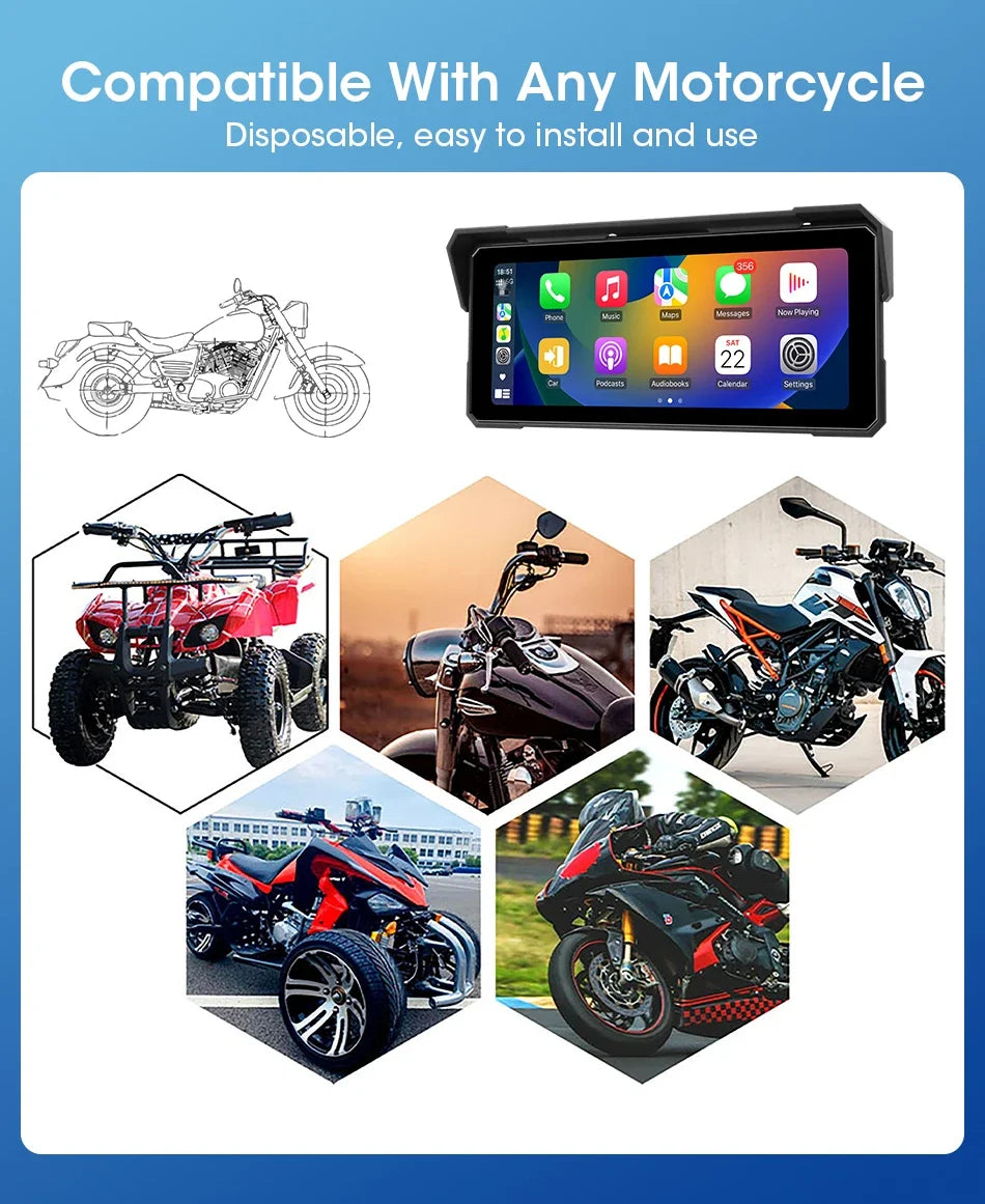 Jansite 8.1 Inch 4K Motorcycle CarPlay Screen 4K Dash Cam Wireless Android Auto Bluetooth GPS Navigation IPX7 Waterproof Display