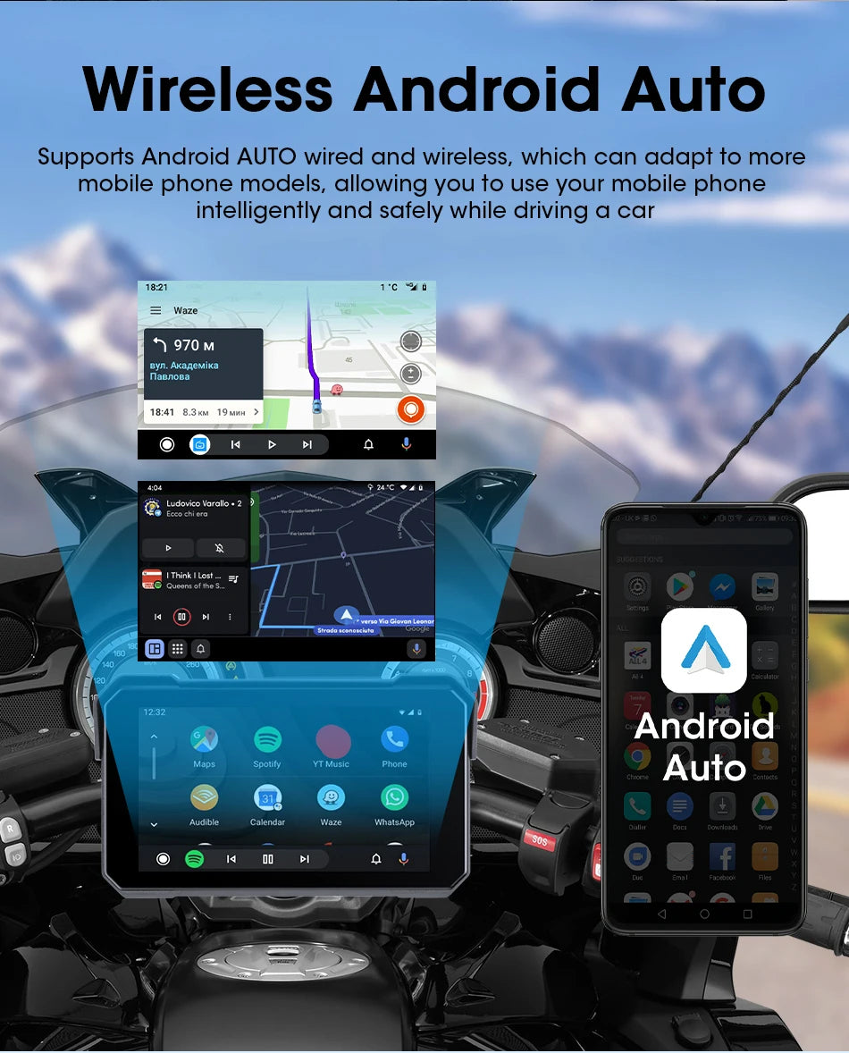 Jansite Motorcycle Display Screen Carplay Moto Navigation Portable Digital Dashboard Motobike Android Auto Waterproof BT Monitor