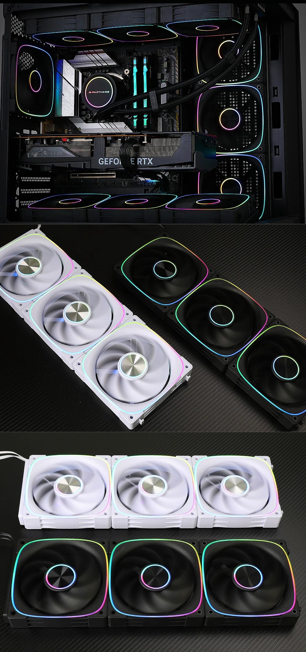 G-PARTNERS Interstellar P2 Building Block Fan Triple ARGB PWM PC fan 12cm Desktop Computer metal contacts Wireless splicing fan