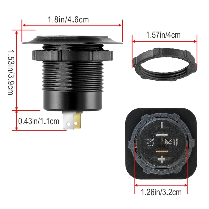 12/24V USB C Outlet Panel Cigarette Lighter Socket Dual USB Car Charger Socket Adapter QC 3.0 Car Fast Charge for Bus RV Boat