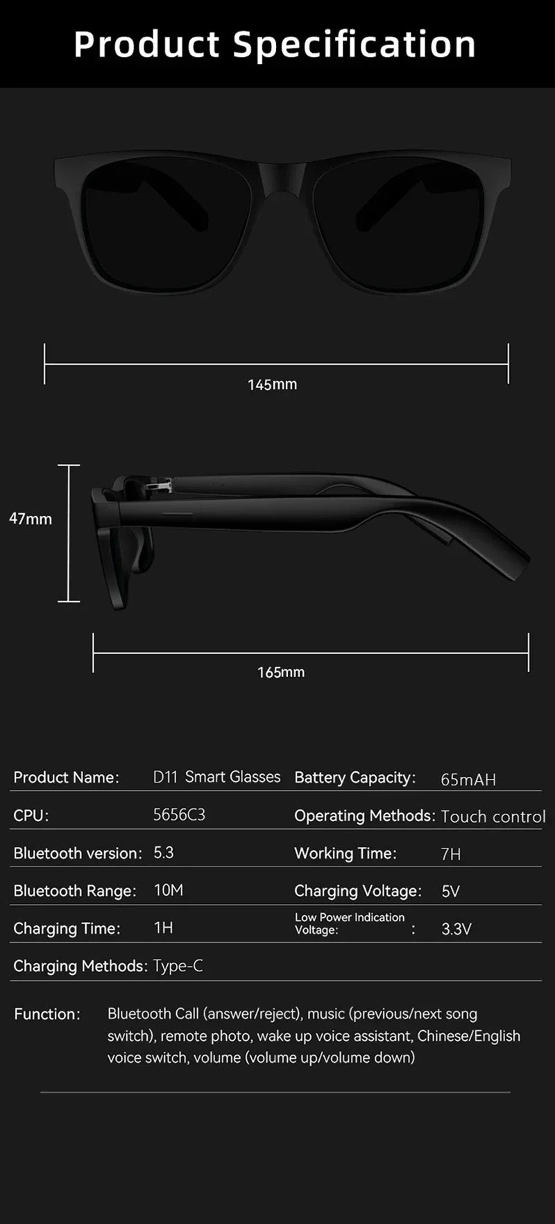 Lenovo AI Smart Glasses 8K 1600MP Touch Control Photo Recording Voice Assistant Translator Music Wireless Bluetooth Sunglasses