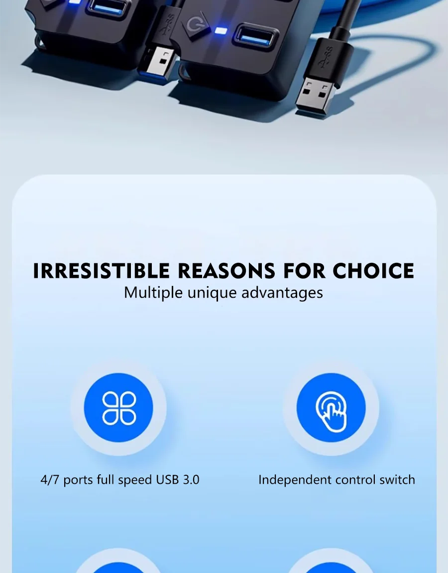 JUMPEAK 4 Port 7 Port USB Hub USB3.0 Expander Docking Station Splitter With Power Adapter With Switch For Laptop PC Multi-Device