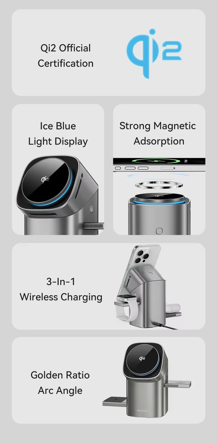 2026 Qi2 Automatic Touch Magnetic Multi-function 3 in 1 Wireless Charger for Iphone17 16 15 14 13 Pro Max Iwatch Airpods Charger