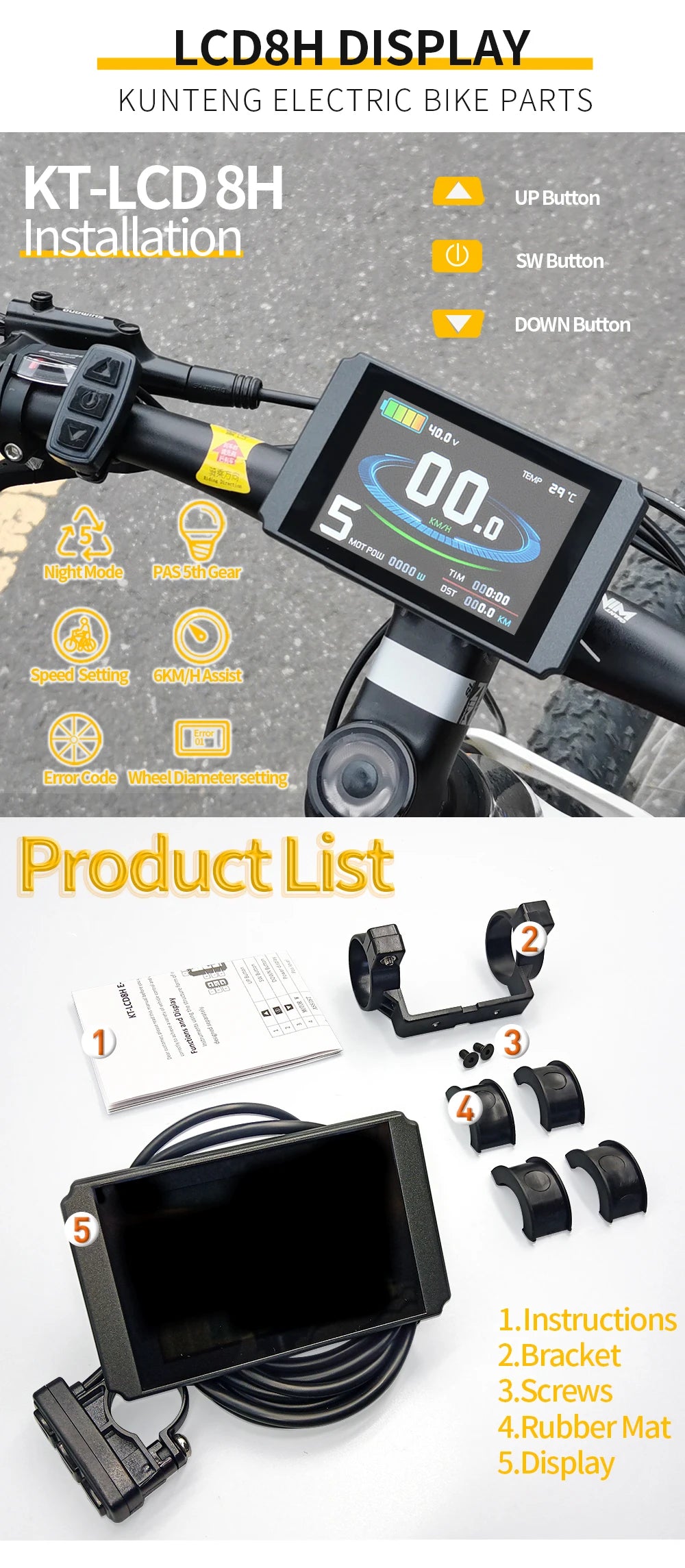 KT Ebike 30A 35A 50A 1000W 1500W 3000W Controller and Display 36V/48V LCD5 LCD7C LCD8H Electric Bicycle Bike Display Controller
