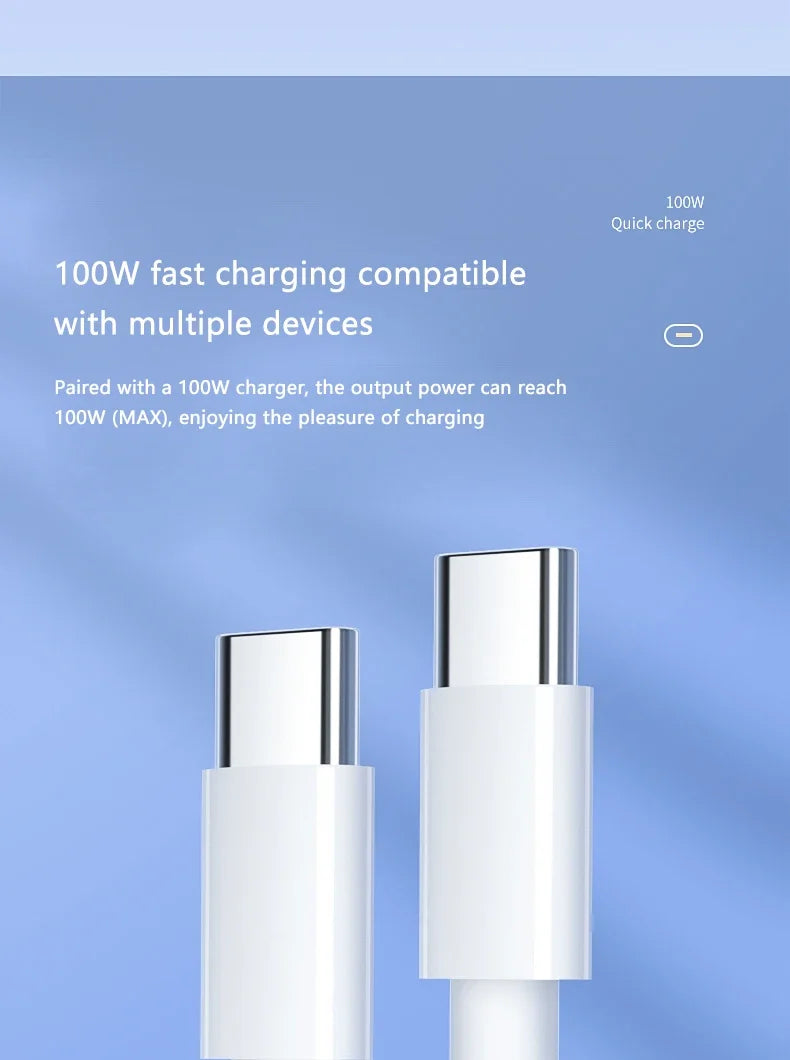 3PCS PD 100W USB C to USB Type C Cable Fast Charge Data Cable For Iphone 15 15Pro Huawei Samsung Xiaomi Data Line White 1M 2M