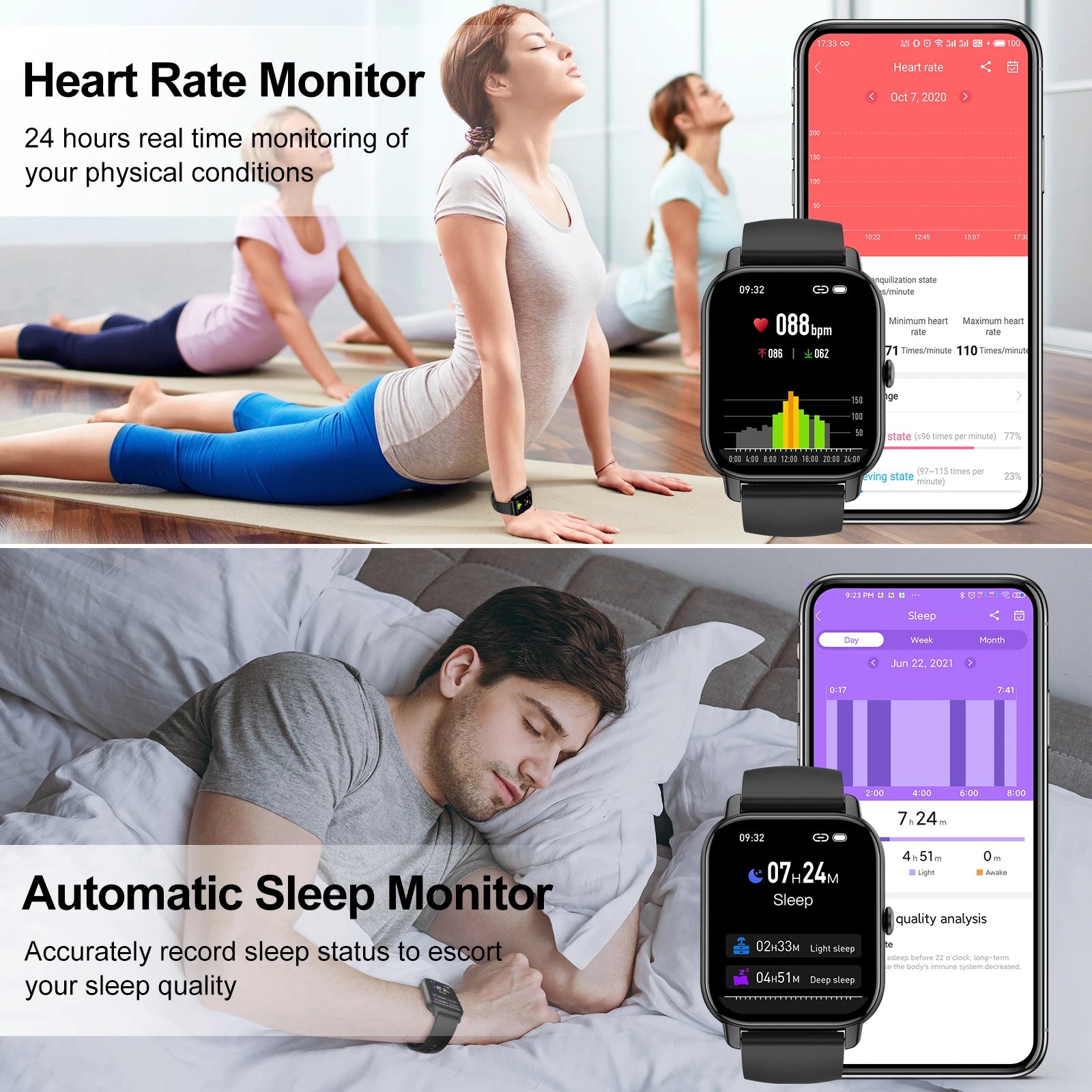 Jxrev Smart Watch, 1.85" Sports Watch for IP68 Waterproof, 110+ Sport Modes, Fitness Activity Tracker, Ultra Thin Watch.