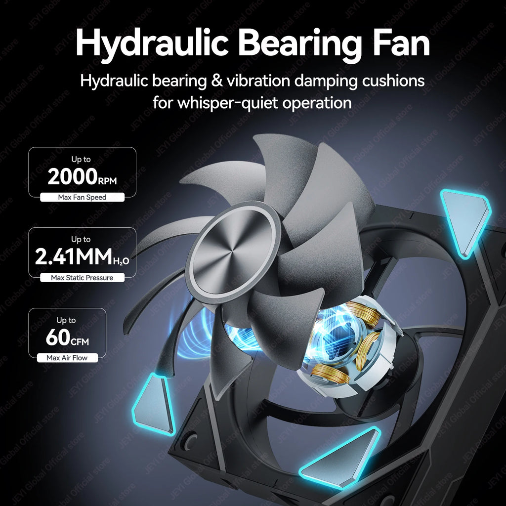 JEYI 12CM ARGB PC Fans Hydro Bearing Fan Infinity Mirror 30dB(A) cooling fan 5V3pin PWM 800-2000RPM Forward/Reverse Blade Fan