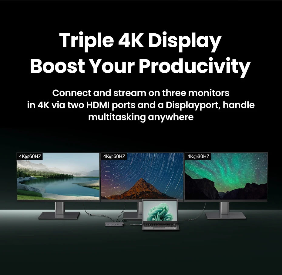 UGREEN 13-in-1 USB-C HUB Triple Display 4K Dual HDMI DP 10Gbps USB3.2 PD100W SD/TF Docking Station for MacBook Pro Air Dell XPS