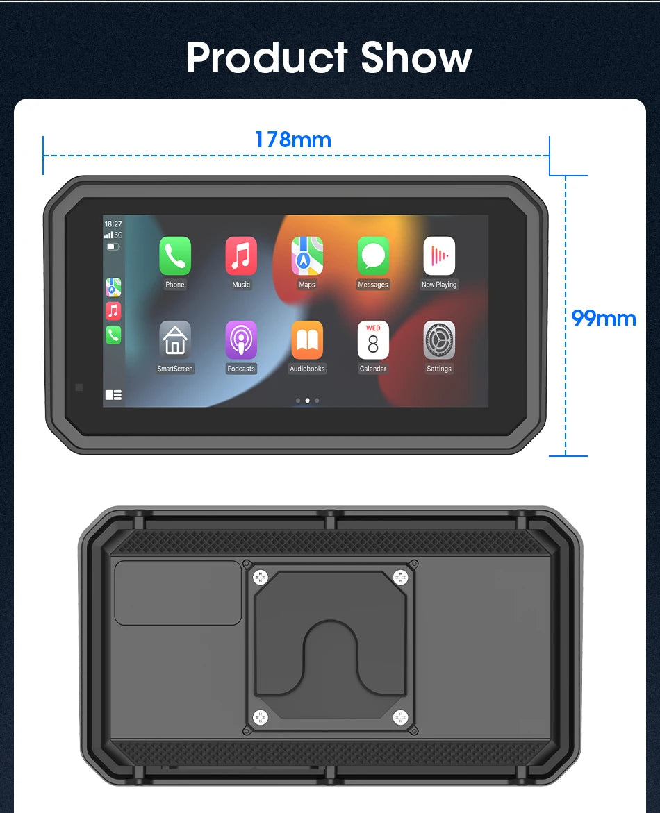 Jansite 5/6.25'' GPS for Motorcycles Carplay DVR Navigation Display Screen Android Auto Moto Accrssories IP67 Waterproof Monitor