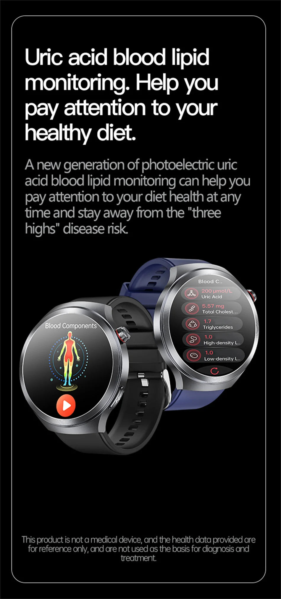 2026 New Health Check Care Smart Watch For man ECG+PPG Accurate Uric Acid Blood Pressure Body Fat Fitness Waterproof Smart Watch