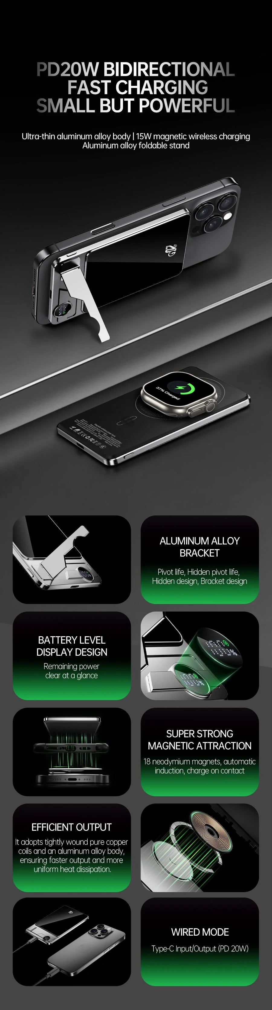 10000mAh Ultra Slim Power Bank for MagSafe,Magnetic Wireless 20W Fast Charging Portable Battery For iPhone Samsung Xiaomi iWatch