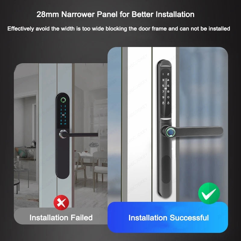 ZHDCOOKEY Fingerprint Biometric Slim Waterproof Smart Door Lock Aluminum RFID Card Password TTLock Electronic Sliding Door Locks