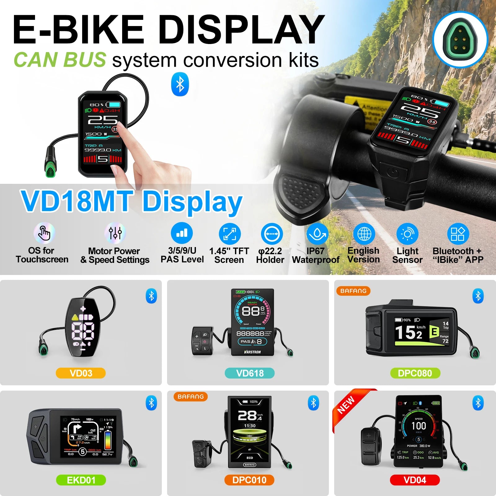 BAFANG CAN Display Electric Bike Computer DPC010 VD618 EKD01 Bluetooth Bafang CAN BUS Protocol Motors 5Pin Male Ebike Conversion