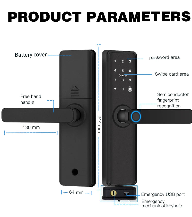 2026 New Smart Door Lock With Bluetooth Compatible Tuya APP Digital Electronic Lock Smart Home Wooden Door Lock Fingerprint