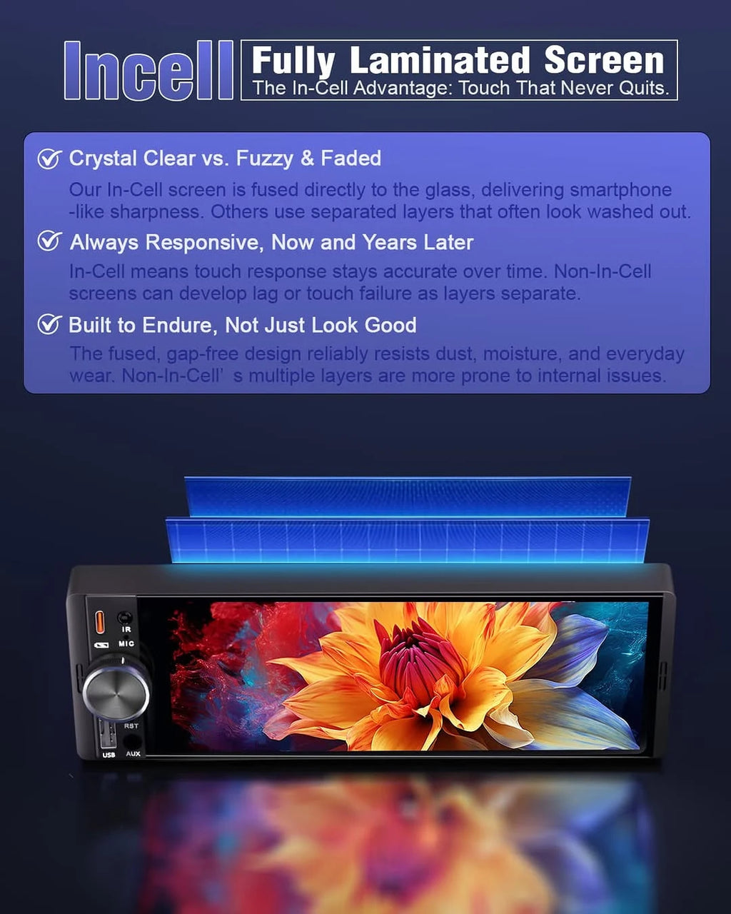 1DIN 6.86inch Universal MP5 Car Radio Support Wireless Carplay Android AUTO AUX USB BT Touch Screen Multimedia Video Player