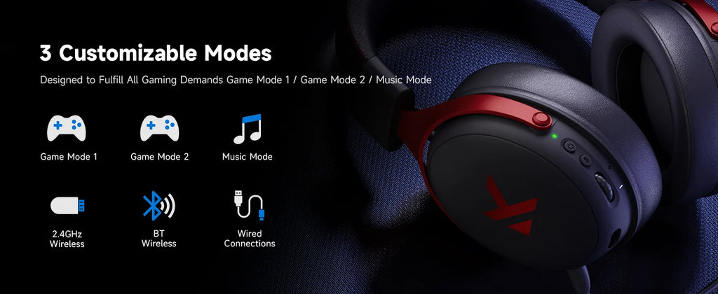 MCHOSE V9 Pro Gaming Wireless Headset7.1 Surround Sound Headphones Noise Canceling Mic Low Latency Lightweight for PS5 PC SWITCH