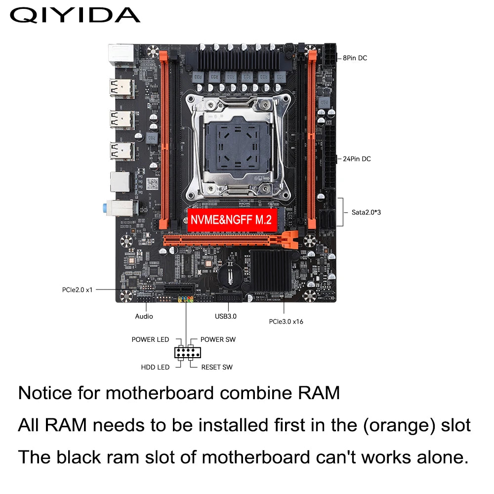 X99 Gaming Motherboard Kit with Xeon E5 2680 V4 DDR4 16GB=8Gx2 RAM M.2 NVME NGFF SATA USB for Desktop PC