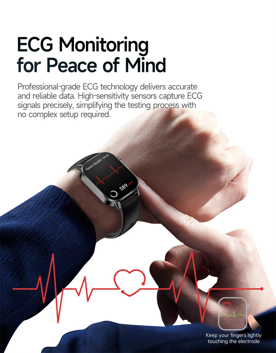 2026 New Health Nursing Grade Smart Watch Men Blood Lipid Uric Acid Tracker ECG+PPG Clock Bluetooth Call Smartwatches Men Women
