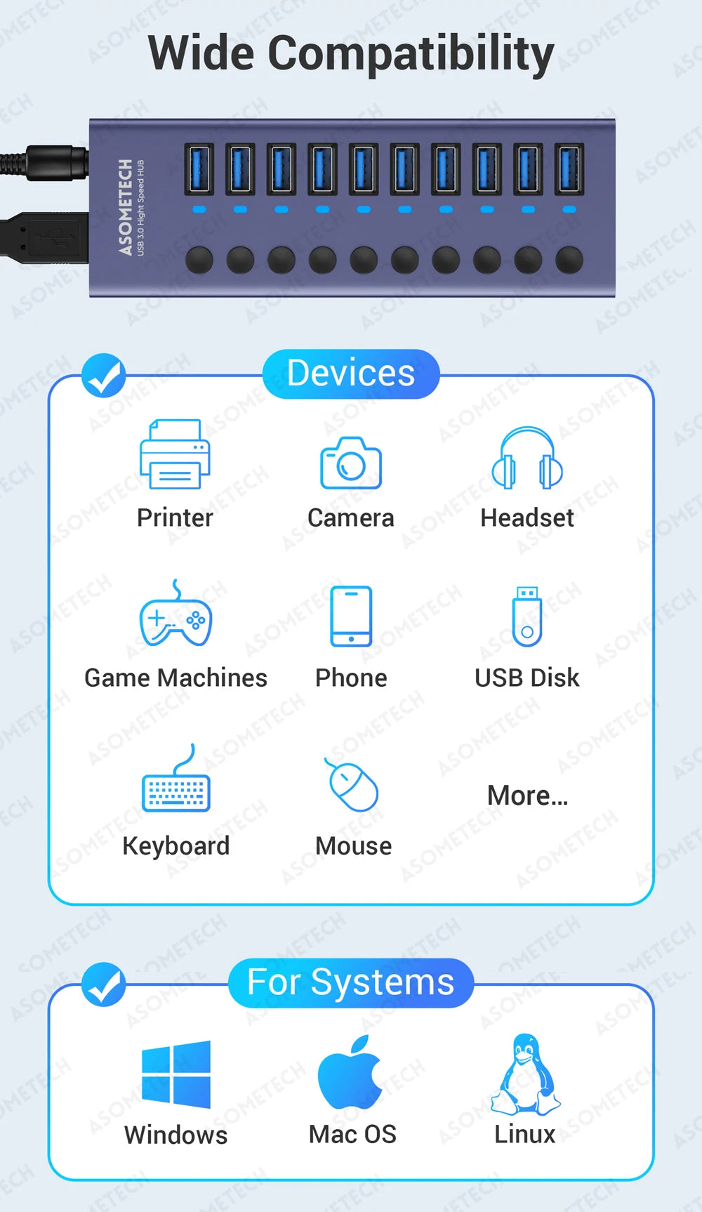 4/7/10 Ports Hub Usb 3 0 Multi USB Splitter with Switch Power Adapter Multi usb Extender for Laptop Accessories MacBook Splitter