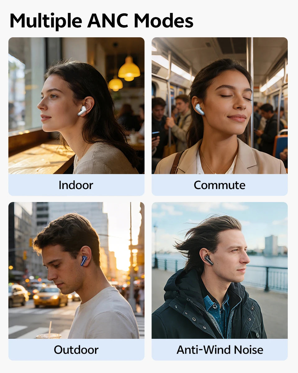QCY T13 Pro HT23 Adaptive ANC Wireless Earbuds 13mm Drivers Powerful Bass 50dB Hybrid ANC Bluetooth 6.0 Earphones 6 Mics ENC 47H