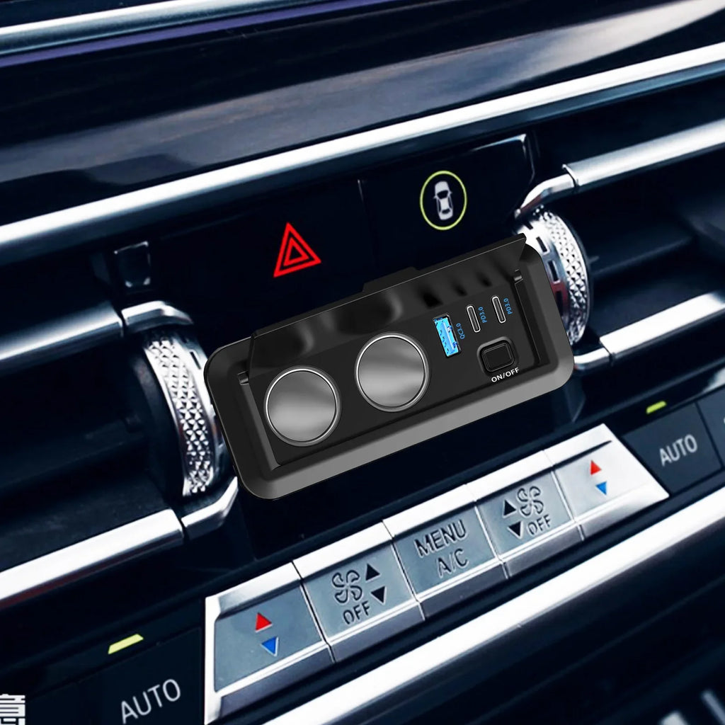 12V 3 Port Car Cigarette Lighter Socket Dual PD3.0 USB Outlet Car Charger Port with ON-OFF Switch for Marine Bus Boat Marine RV