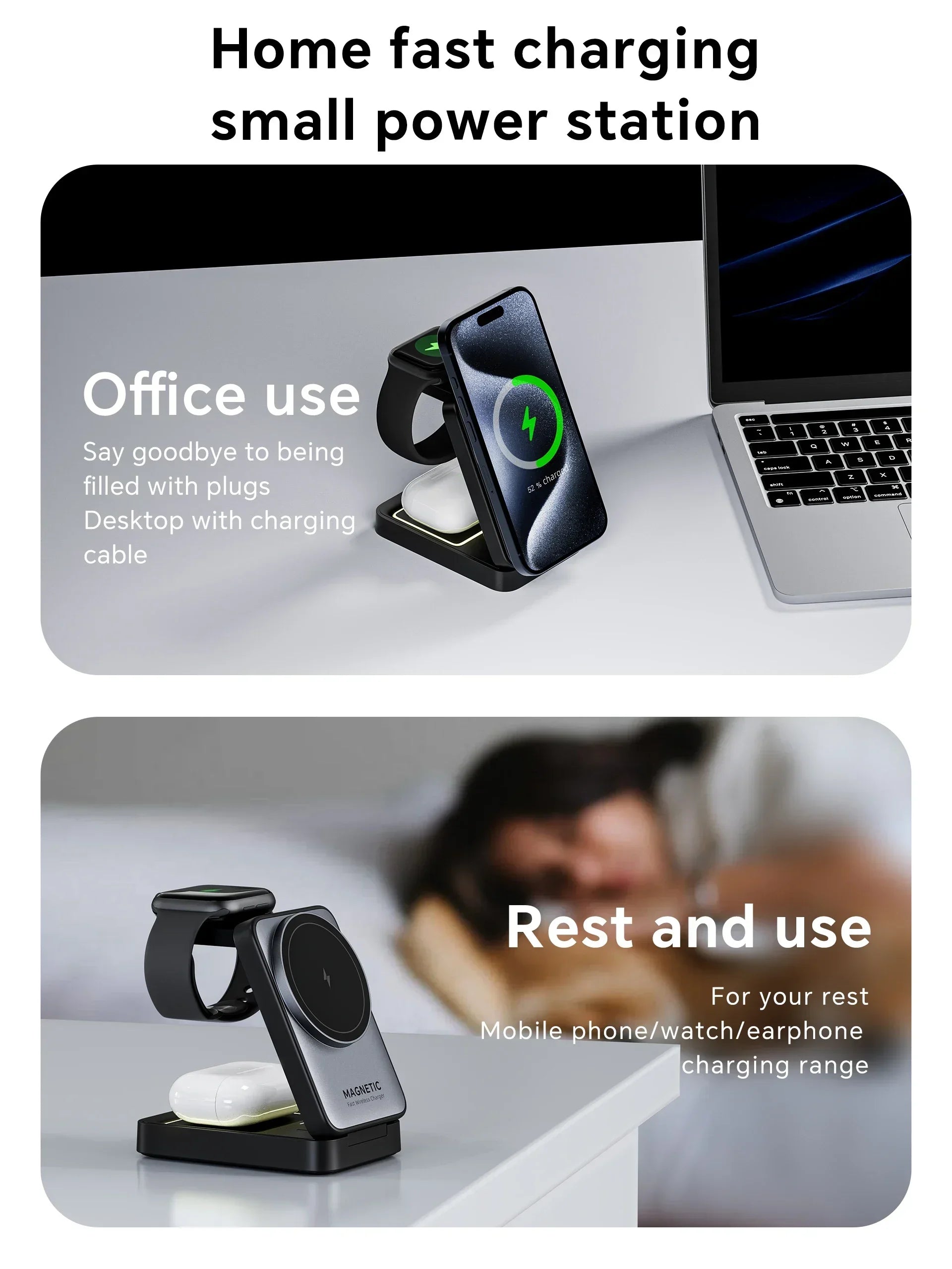 3 In 1 Magnetic Wireless Charger Stand For Magsafe iPhone 13 14 15 16 apple Watch 2-8 Airpods Pro Foldable Fast Charging Station