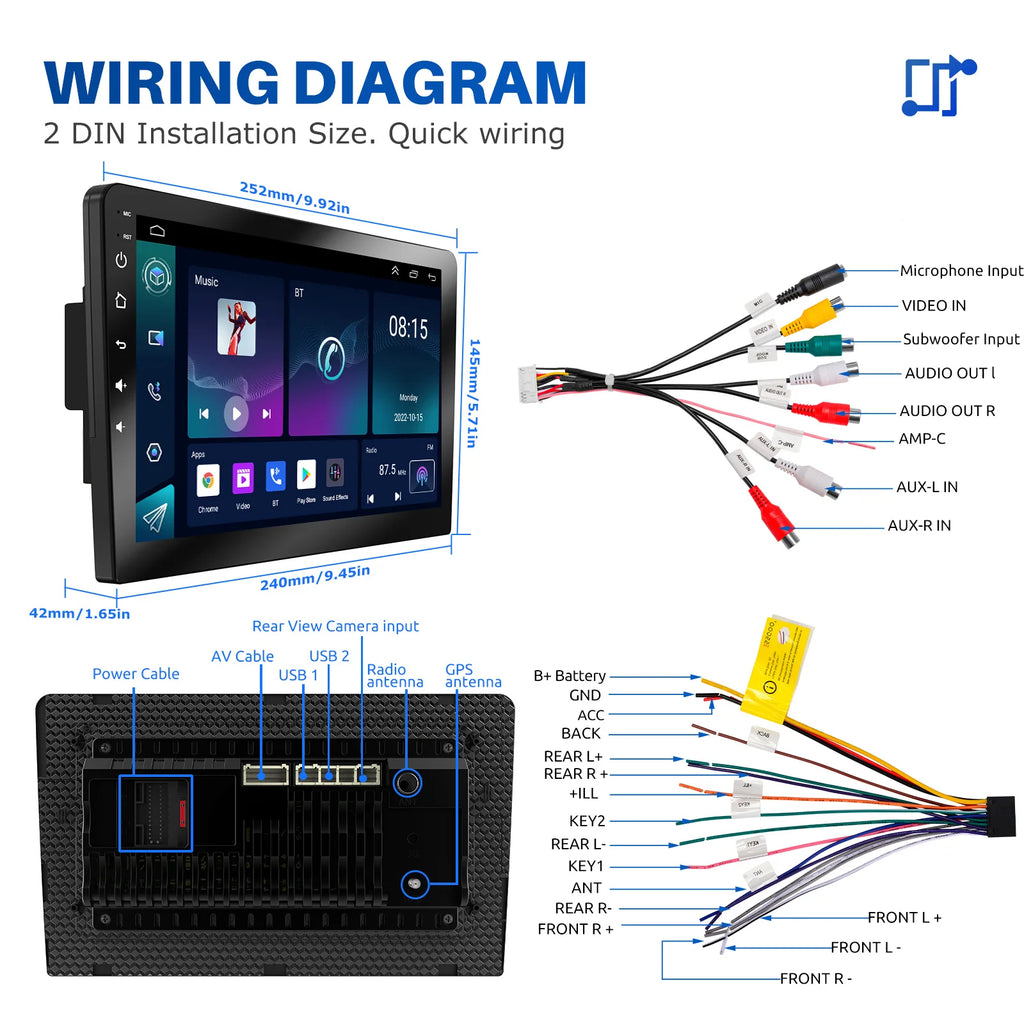 ESSGOO 2 Din Car Radio Carplay Android Auto 7 9 10 Inch 4G 64G Universal Multimedia Player DSP FM RDS AHD GPS WIFI Autoradio