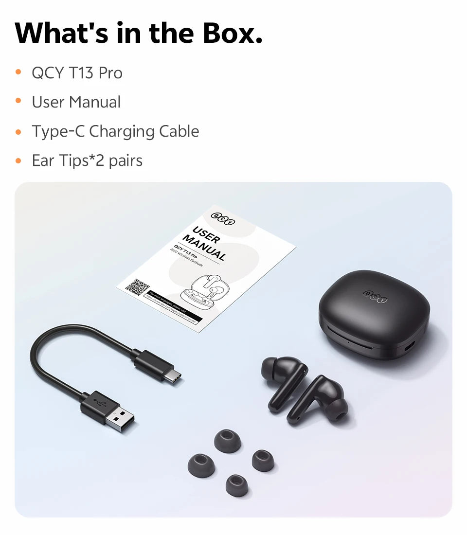 QCY T13 Pro HT23 Adaptive ANC Wireless Earbuds 13mm Drivers Powerful Bass 50dB Hybrid ANC Bluetooth 6.0 Earphones 6 Mics ENC 47H