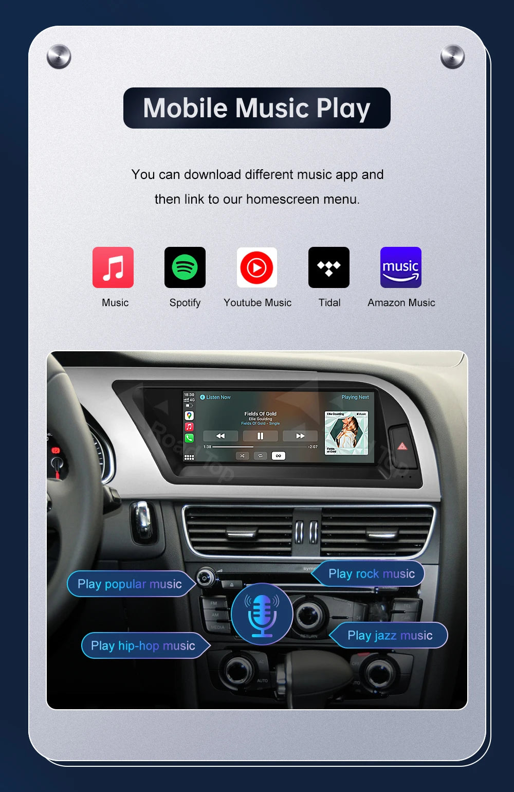 8.9 Inch 12.3"" Multimedia Display Touch Screen For Audi A4 S4 2009-2015 Airplay Miracast Function Wireless Carplay Android Auto
