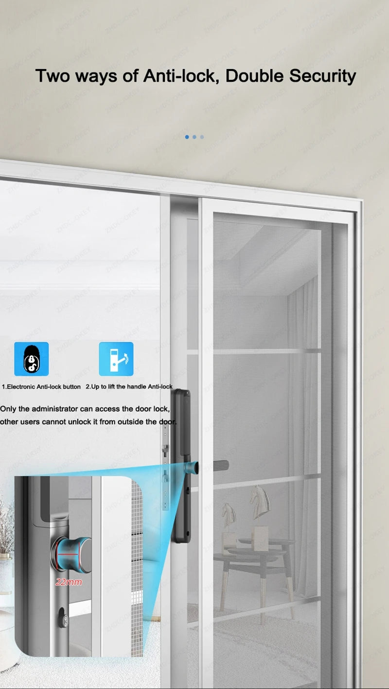 ZHDCOOKEY Fingerprint Biometric Slim Waterproof Smart Door Lock Aluminum RFID Card Password TTLock Electronic Sliding Door Locks