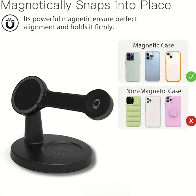 3 In 1 Magnetic Wireless Charger Stand For Magsafe iPhone 16 15 14 13 Pro Max Apple Watch 9 8 AirPods Pro Fast Charging Station