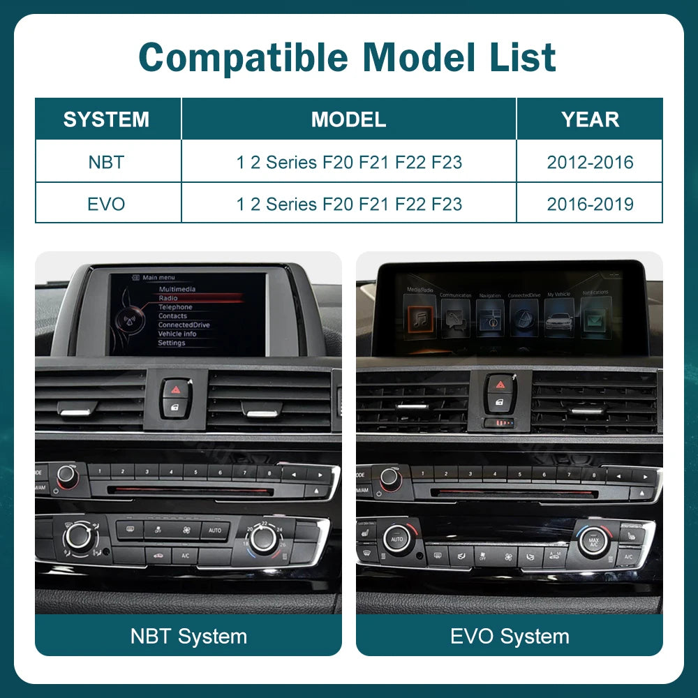 12.3 RoadTop Wireless CarPlay Android Auto Multimedia Linux Screen For BMW Series 1 2 F20 F21 F22 F23 F45 F46 NBT EVO 2012-2018